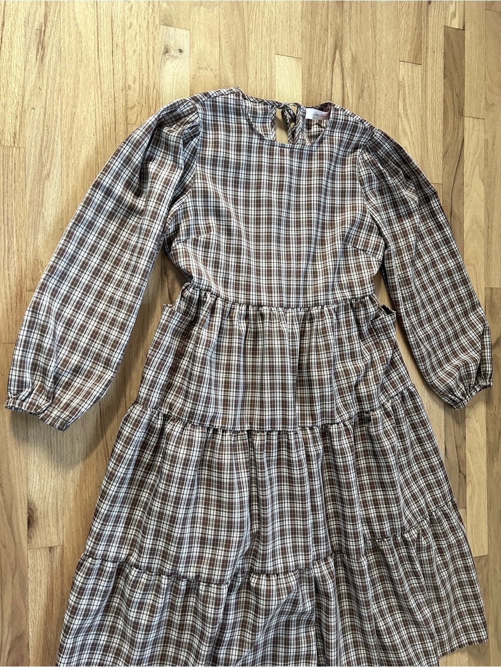 LISA SAYS GAH maxine long sleeve plaid midi dress brown fall size XL - Picture 6 of 12